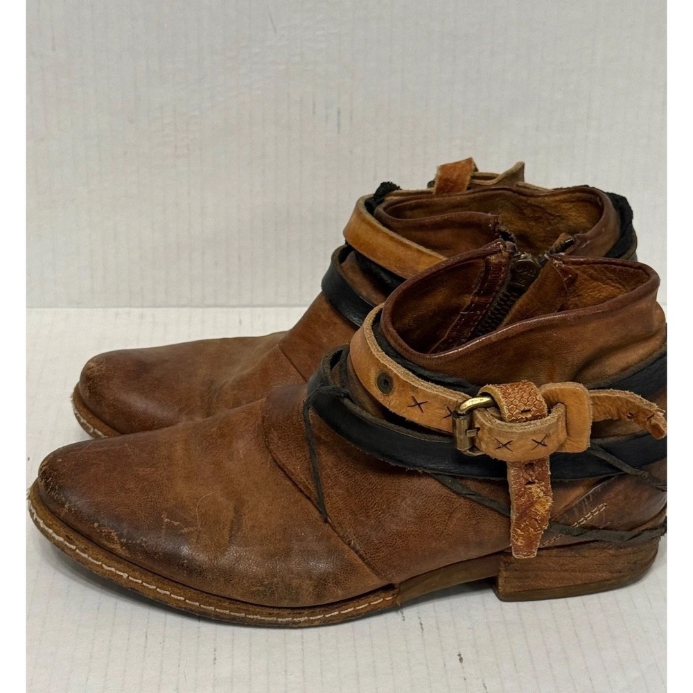 A.S. 98 Airstep Biker Boot size 38 brown leather short boots zip strappy